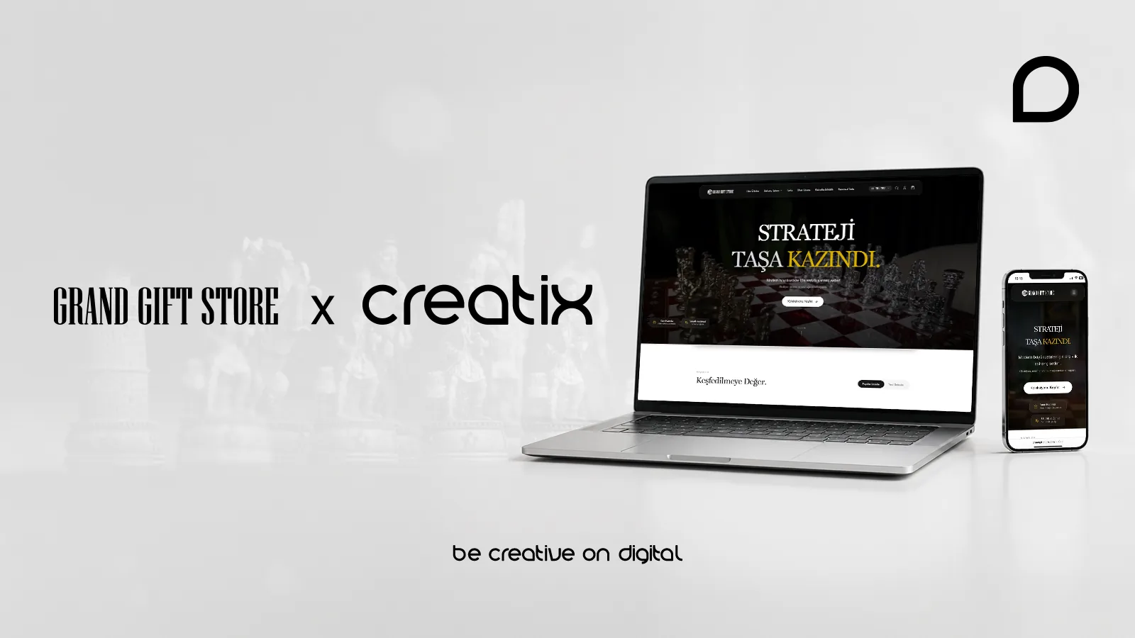 Grand Gift Store'un yeni web sitesi dizüstü bilgisayar ve telefonda